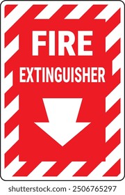 Safety sign. Fire extinguisher with arrow down.