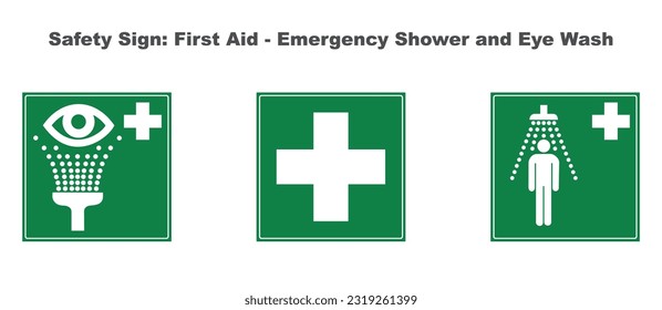 Safety Sign: First Aid - Emergency Shower and Eye Wash, Emergency shower sign Vector