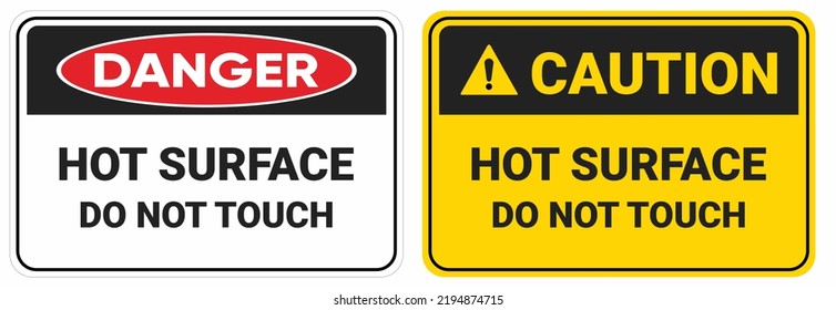 Safety sign Hot surface do not touch. sign warning, caution and danger Isolate On yellow Background Label. EPS10