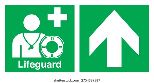 Safety sign indicating Safe Condition – Emergency Evacuation Lifeguard. This symbol identifies the presence or location of a lifeguard responsible for safety and rescue in aquatic environments such as swimming pools, beaches, and water recreation areas. Designed to provide clear visual guidance during normal operations or emergencies, helping people quickly recognize trained rescue personnel and improving overall water safety awareness. Suitable for public facilities, resorts, water parks, and safety management systems.