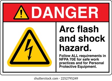 Safety Sign Marking Label Symbol Pictogram Standards Danger Arc flash and shock hazard