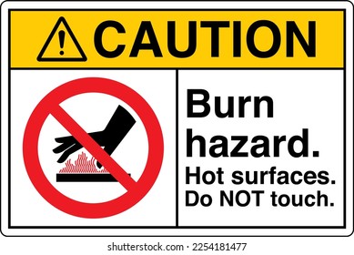 Safety Sign Marking Label Symbol Pictogram Standards Caution Burn hazard Hot surfaces Do NOT touch