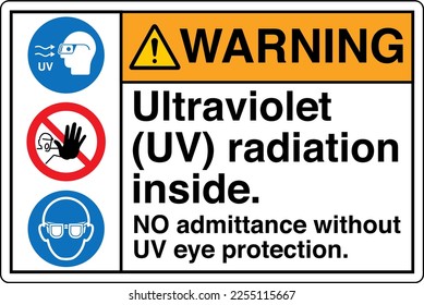 Safety Sign Marking Label Symbol Pictogram Standards Warning Ultraviolet UV radiation inside NO admittance without UV eye protection