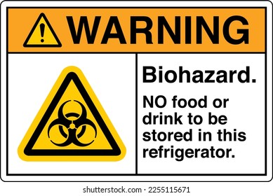 Safety Sign Marking Label Symbol Pictogram Standards Warning Biohazard NO food or drink to be stored in this refrigerator