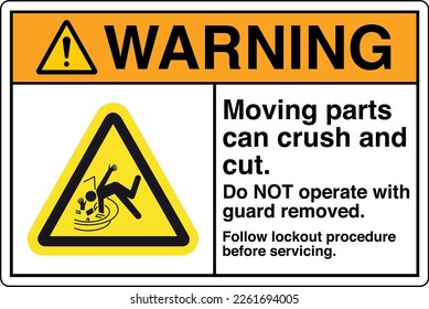 Safety Sign Marking Label Symbol Pictogram Standards Warning Moving parts can crush and cut Do NOT operate with guard removed Follow lockout procedure before servicing 20