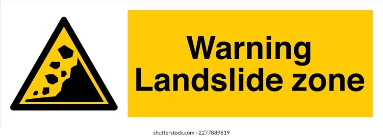 Safety Sign Marking Label Symbol Pictogram Standards Warning Landslide zone Landscape.