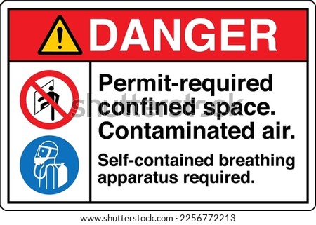 Safety Sign Marking Label Symbol Pictogram Danger Permit required confined space Contaminated air Self contained breathing apparatus required