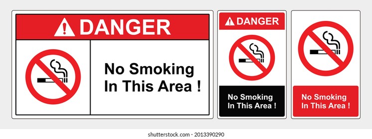 Safety sign no smoking, sign lanscape and potrait forms, ANSI and OSHA standard formats. No smoking this area