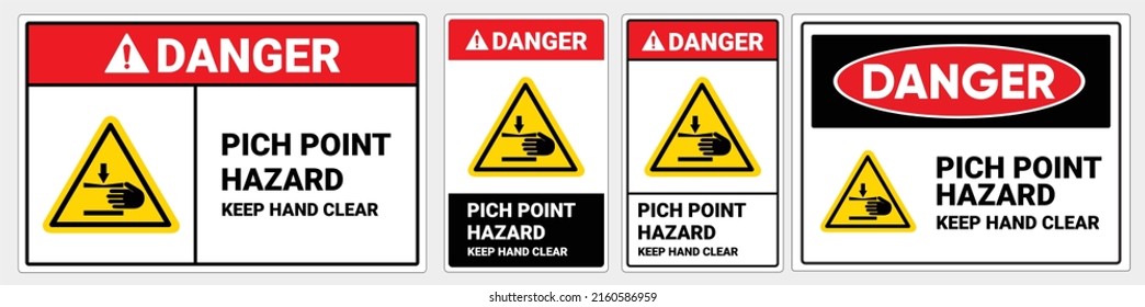 Safety sign Pich point hazard keep hand clear. Danger sign. OSHA and ANSI standard sign. 