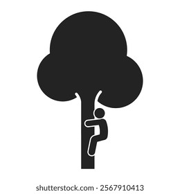 Safety sign pictogram illustrating a person climbing a tree, emphasizing caution and proper technique to prevent accidents and injuries