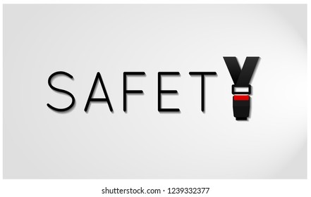 Safety Sign With Seatbelt Icon. Vector Illustration In Flat Style.