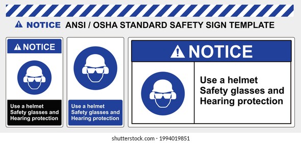 Plantilla de signo de seguridad Usar casco
Gafas de seguridad y protección auditiva, ansi estándar y osha