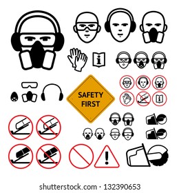 Safety signs for abrasive wheel on the angle grinder. Not allowed sign and safety first sign included