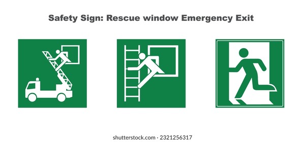 Safety signs : Emergency window with escape ladder Rescue window Emergency exit