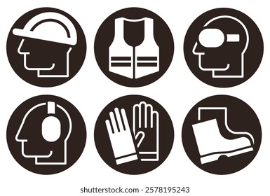 Safety signs. Must be worn symbols. Mandatory safety icons. Protective workwear. PPE sign set