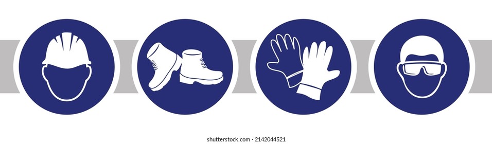 Safety Signs - Site safety signs symbols vector illustration, must be worn symbols , Wear helmet, wear glows, wear safety shoes, wear eye protection