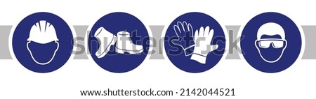 Safety Signs - Site safety signs symbols vector illustration, must be worn symbols , Wear helmet, wear glows, wear safety shoes, wear eye protection