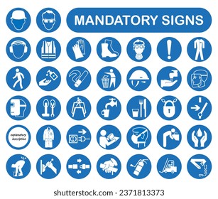 Safety signs used in industry to protect hearing and vision, as well as the respiratory system, and the whole body. EPS 10.