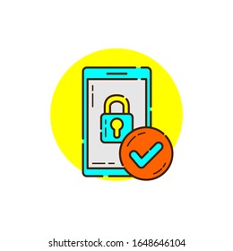  teléfono inteligente de seguridad para el tema del icono de seguridad cibernética con estilo de diseño de línea