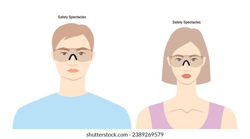 Espectáculos de seguridad enmarcan gafas en la ilustración de accesorios de moda de carácter plano para mujeres y hombres. Estilo de silueta de vidrio solar unisex, anteojos de gafas de gafas, esquema de estilo de esbozo de lente aislado en blanco