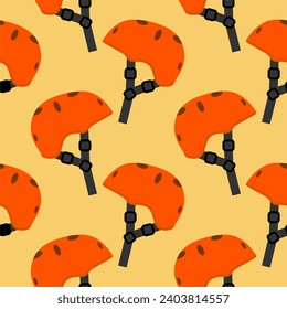 safety sport helmet seamless pattern vector illustration. bicycle helmet, skateboard helmet on color background