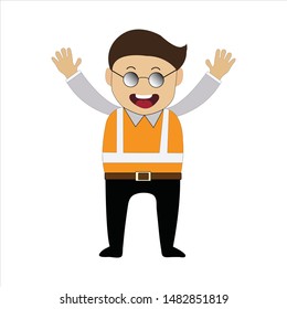 Safety staff are demonstrating, raise hands over the head.
