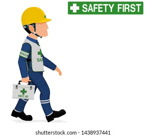 A safety staff is walking on transparent background
