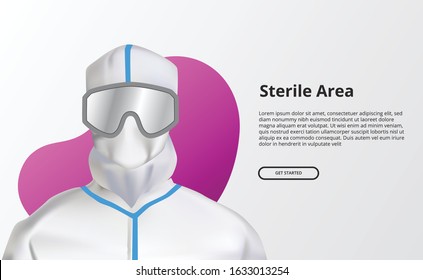 Safety Sterile coverall gown with mask and goggle for laboratory, technician, doctor or cleaning room concept with white background