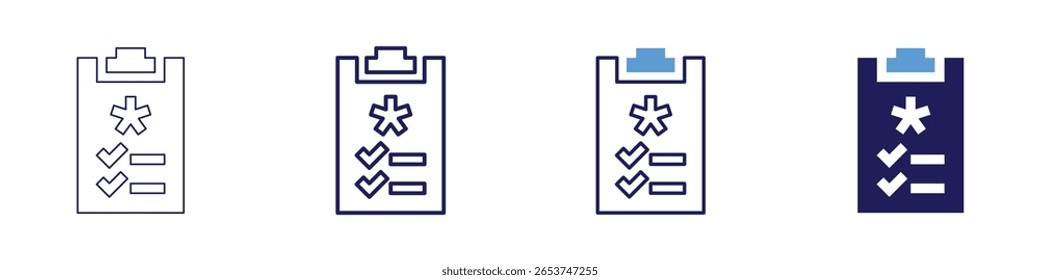 Icono de Encuesta de seguridad en 4 estilos diferentes. Línea delgada, línea, línea en negrita, duotono. Estilo duotono. Trazo editable.