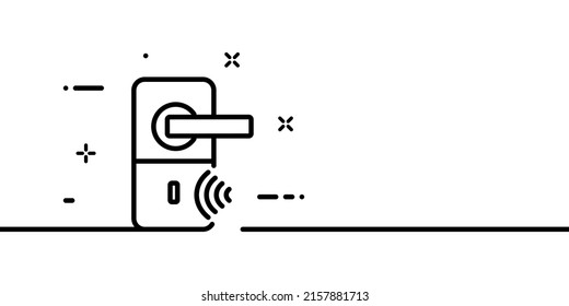 Icono de línea del sistema de seguridad. Seguridad, protegido, contraseña, código pin, control remoto, identificador, teléfono, puerta, hogar inteligente, red, aplicación, bloqueo, cerrado. Concepto tecnológico. Estilo de una línea