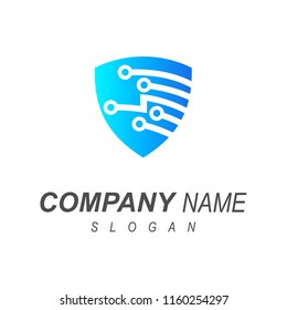 logotipo de la tecnología de seguridad, símbolo de circuito electrónico y de escudo