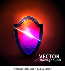 Safety in technology. Shield on a dark background.