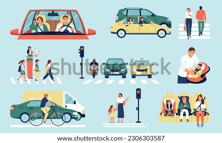 Safety and transport color set with city road symbols flat isolated vector illustration Stock photo © 