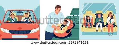 Safety and transport compositions set with seat belt symbols flat isolated vector illustration Stock photo © 