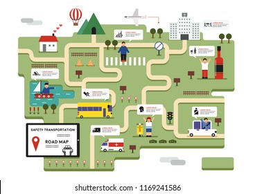 safety transportation campaign roadmap infographic element flat design with icon set