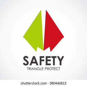 Safety triangle of protection abstract vector and logo design or template rectangle shield business icon of company identity symbol concept