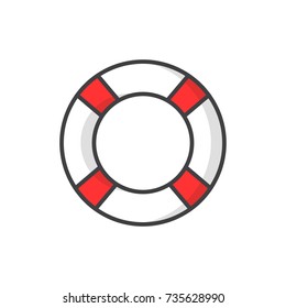 Safety tube, life buoy flat line colored icon.