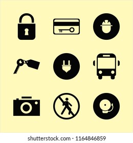 safety vector icons set. with builder, plug, no pedestrian crossing and lock in set