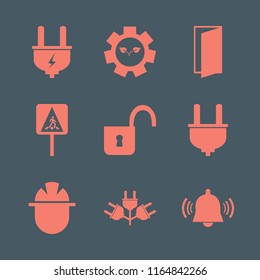 safety vector icons set. with door open, pedestrian sign, plug and gear sprout in set