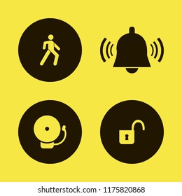 safety vector icons set. with school bell, pedestrian and open lock in set