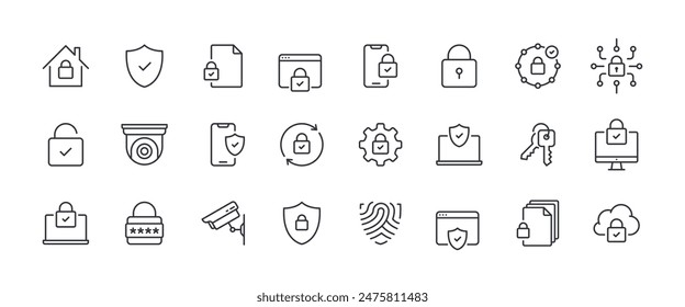 Safety Vector Line Icon Set. Security and Protection Editable Stroke Icon Collection