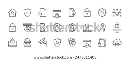 Safety Vector Line Icon Set. Security and Protection Editable Stroke Icon Collection