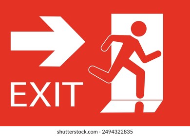 Safety vector symbol. Emergency exit sign. People running out fire exit. Running people and exit door sign. Escape help evacuation.