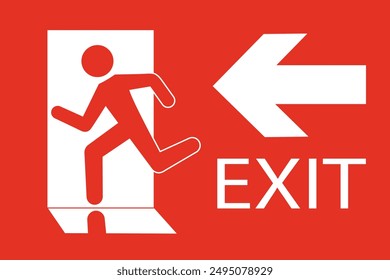Safety vector symbol. Emergency exit sign. People running out fire exit. Running people and exit door sign. Escape help evacuation.