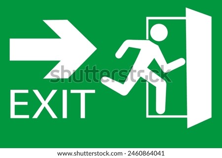 Safety vector symbol. Emergency exit sign. People running out fire exit. Running people and exit door sign. Escape help evacuation.