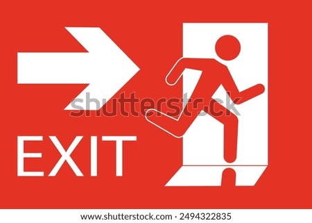 Safety vector symbol. Emergency exit sign. People running out fire exit. Running people and exit door sign. Escape help evacuation.