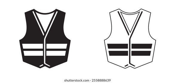 Safety vest, Construction vest, security and worker uniform wear, workwear icon silhouette