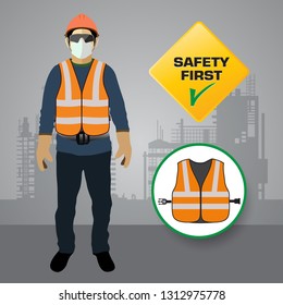 safety vest, construction site,vector design