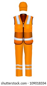 Safety vest and coverall uniform.