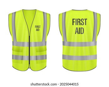 Safety vest first aid set on a white background. Vector illustration.